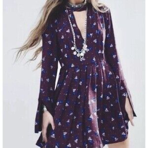 Free People Tegan Purple Floral Long Sleeve Mini Dress Size 0 / XS. NWT